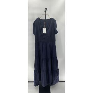 Quince Navy Blue Tiered Midi Dress